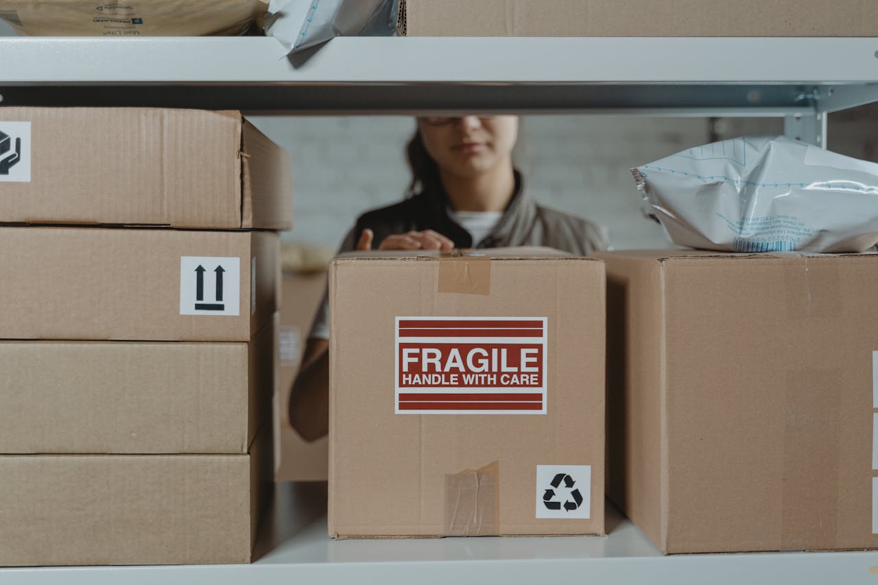 Brown Cardboard Box with Fragile Sticker